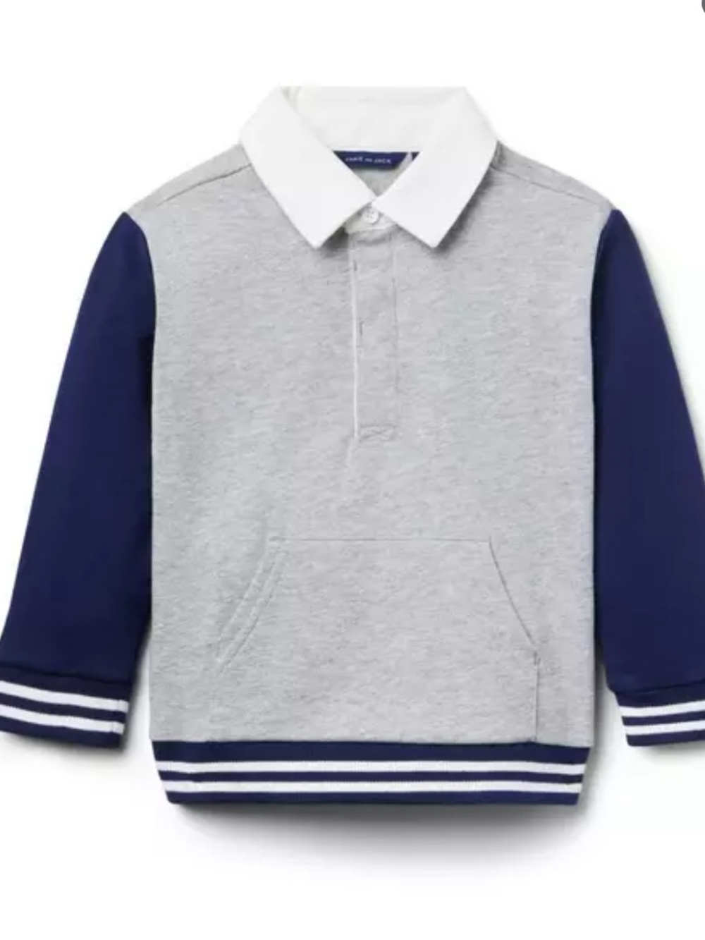 Janie and Jack The Rugby Sweatshirt Heather Grey Navy Blue Collared Boy Size 5
